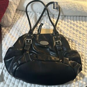 New Tags Strada Bucket Bag Black Handbag Silver Details Pink Lining Soft Leather